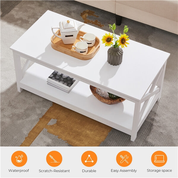 39.5 in 2-Tier Coffee Table with Storage Shelf for Living Room
