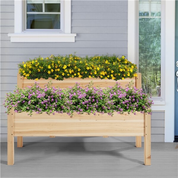 Topeakmart 2-Tier Elevated Planting Box Fir Wood Twin Beds for Garden Yar