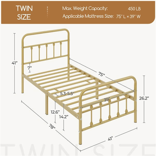 Classic Full Size Iron Platform Bed with High Headboard and Footboard