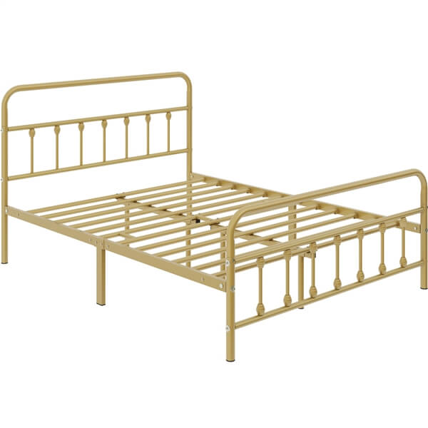 Classic Full Size Iron Platform Bed with High Headboard and Footboard