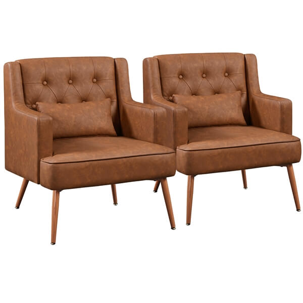 Button-Tufted PU Leather Accent Armchair Reading Chair
