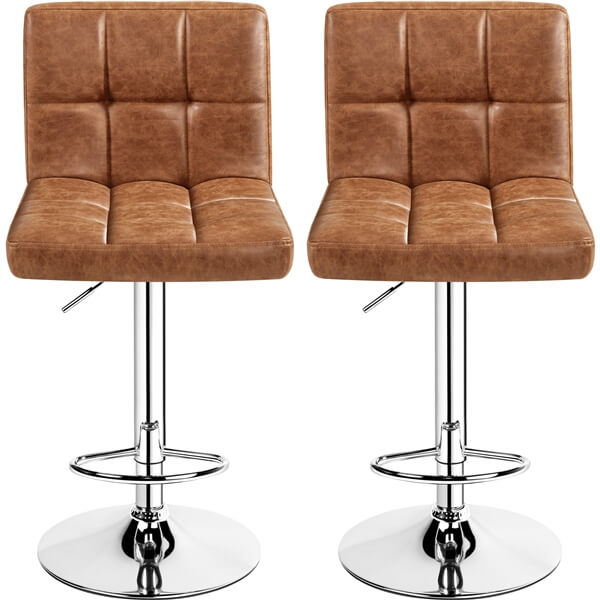 Set of 2 Height Adjustable PU Leather Bar Stools