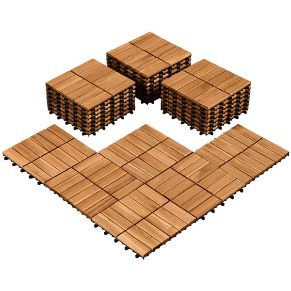Pack of 27 Wood Flooring Tiles, Waterproof Acacia Wood
