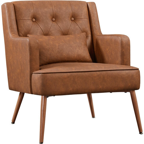 Button-Tufted PU Leather Accent Armchair Reading Chair