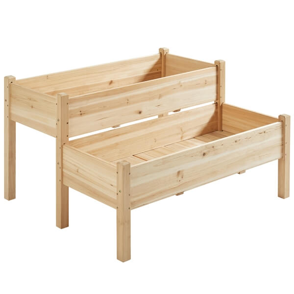 Topeakmart 2-Tier Elevated Planting Box Fir Wood Twin Beds for Garden Yar