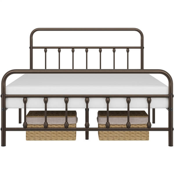 Classic Full Size Iron Platform Bed with High Headboard and Footboard