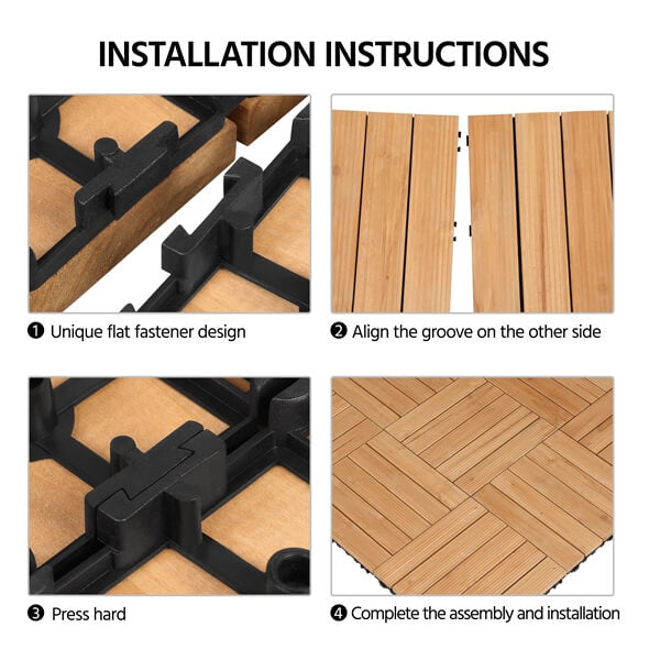 Pack of 27 Fir Wood Flooring Tiles Interlocking Wood Tiles