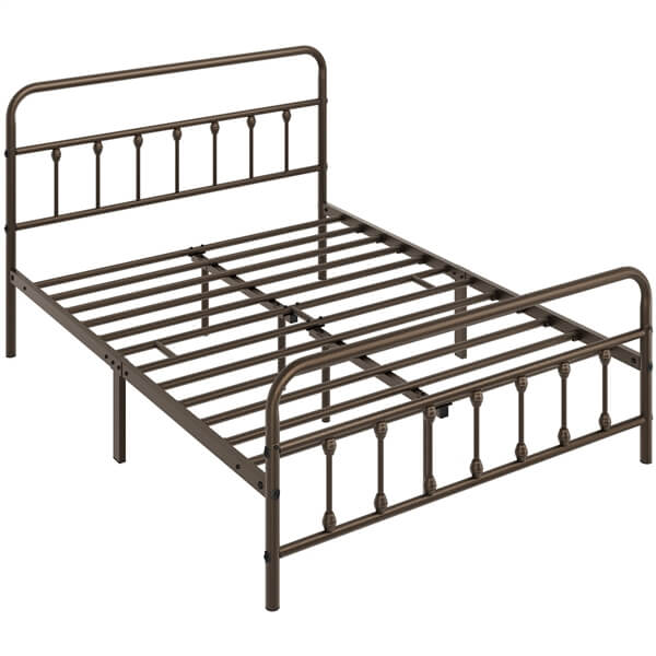 Classic Full Size Iron Platform Bed with High Headboard and Footboard