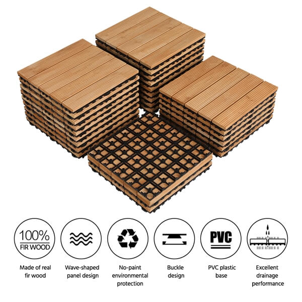 Pack of 27 Fir Wood Flooring Tiles Interlocking Wood Tiles
