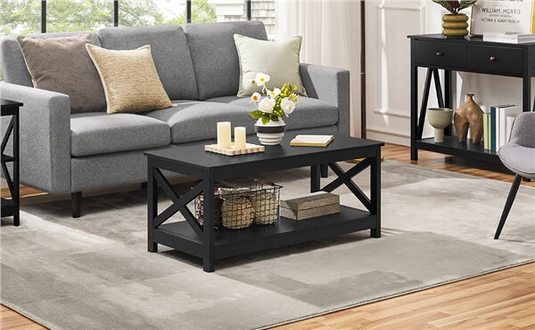 39.5 in 2-Tier Coffee Table with Storage Shelf for Living Room