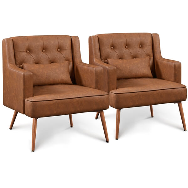 Button-Tufted PU Leather Accent Armchair Reading Chair