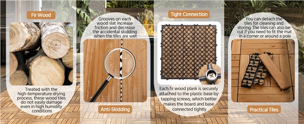 Pack of 27 Fir Wood Flooring Tiles Interlocking Wood Tiles