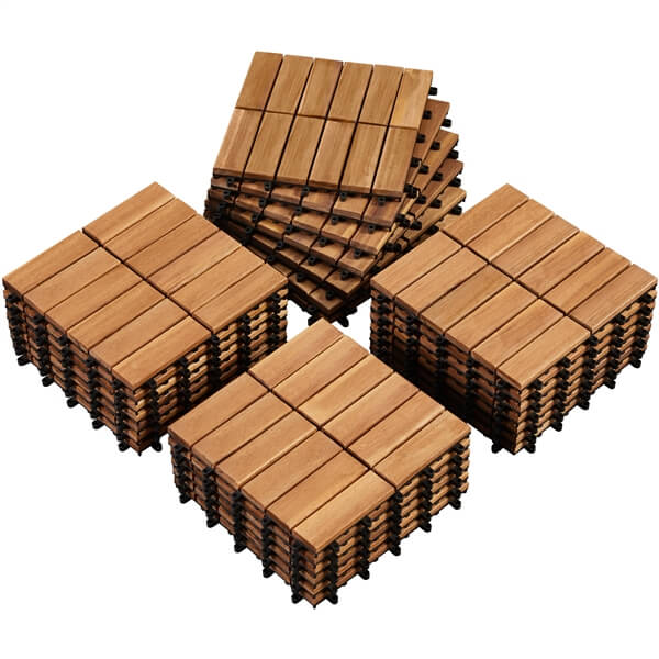 Pack of 27 Wood Flooring Tiles, Waterproof Acacia Wood