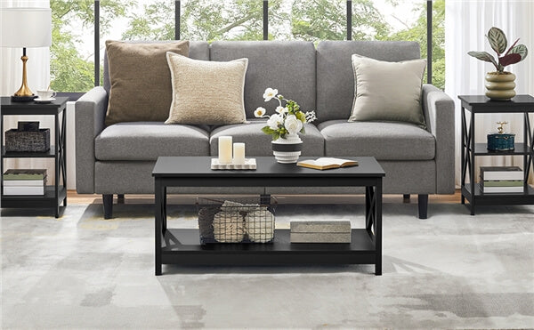 39.5 in 2-Tier Coffee Table with Storage Shelf for Living Room
