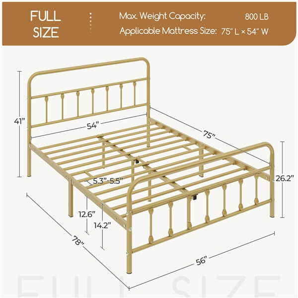 Classic Full Size Iron Platform Bed with High Headboard and Footboard