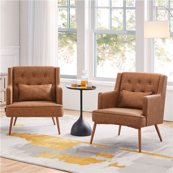 Button-Tufted PU Leather Accent Armchair Reading Chair