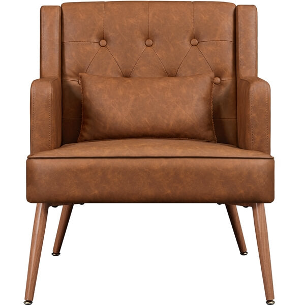 Button-Tufted PU Leather Accent Armchair Reading Chair