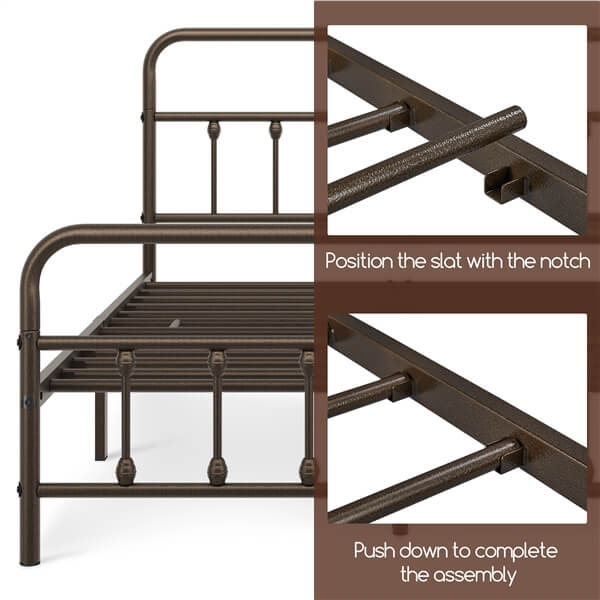 Classic Full Size Iron Platform Bed with High Headboard and Footboard