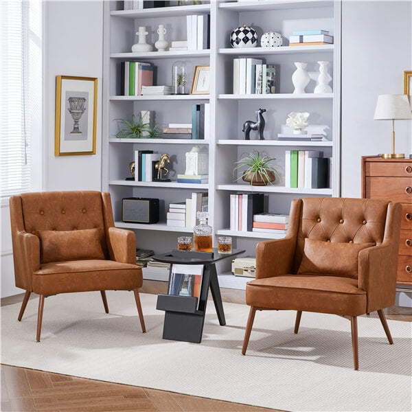 Button-Tufted PU Leather Accent Armchair Reading Chair