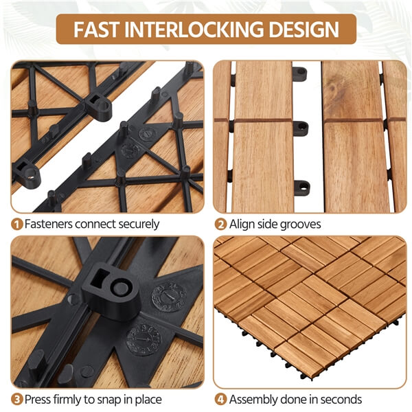 Pack of 27 Wood Flooring Tiles, Waterproof Acacia Wood
