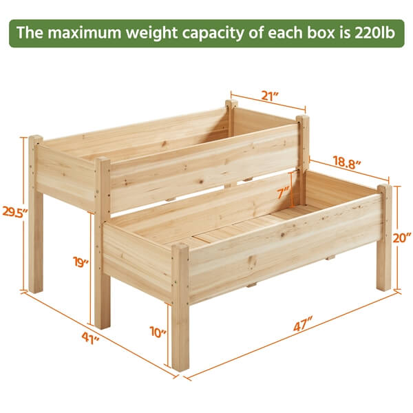 Topeakmart 2-Tier Elevated Planting Box Fir Wood Twin Beds for Garden Yar