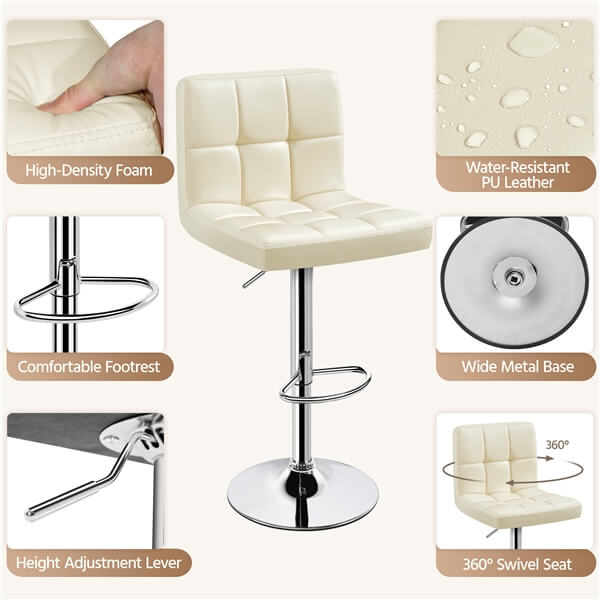 Set of 2 Height Adjustable PU Leather Bar Stools