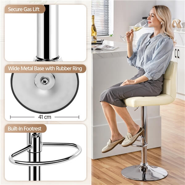 Set of 2 Height Adjustable PU Leather Bar Stools