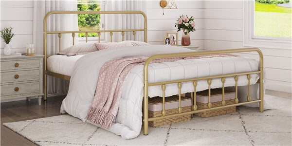 Classic Full Size Iron Platform Bed with High Headboard and Footboard