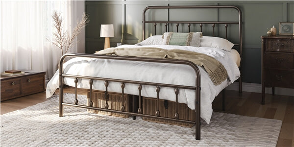 Classic Full Size Iron Platform Bed with High Headboard and Footboard