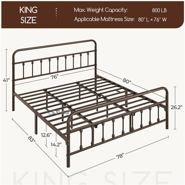 Classic Full Size Iron Platform Bed with High Headboard and Footboard