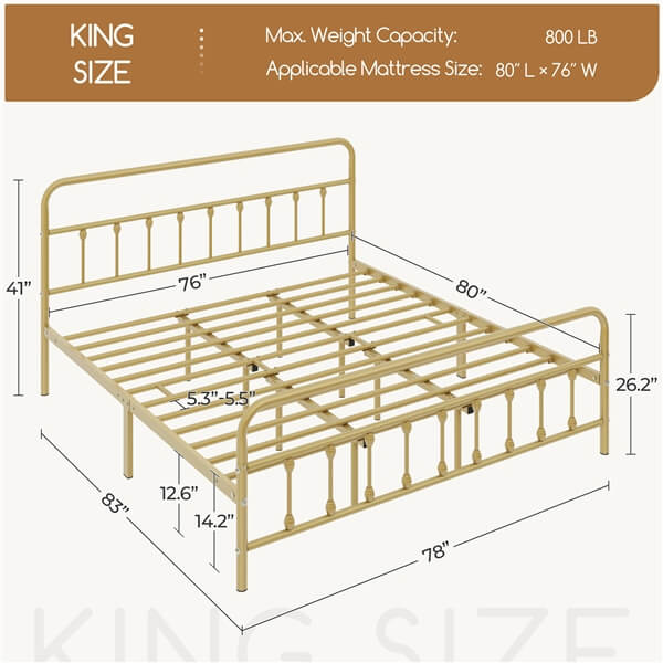 Classic Full Size Iron Platform Bed with High Headboard and Footboard
