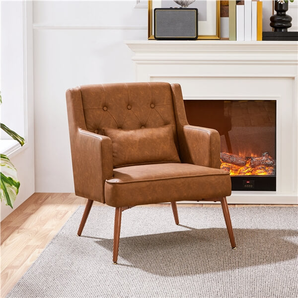 Button-Tufted PU Leather Accent Armchair Reading Chair