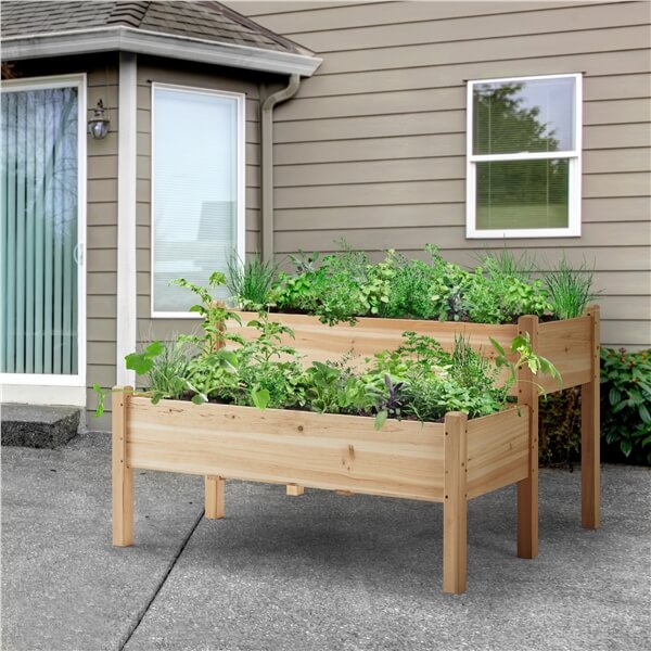 Topeakmart 2-Tier Elevated Planting Box Fir Wood Twin Beds for Garden Yar