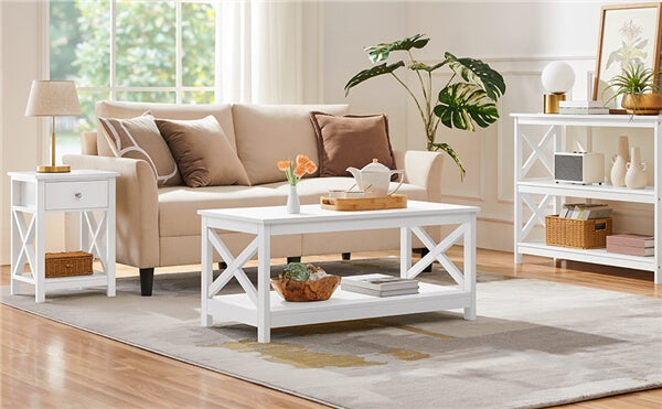39.5 in 2-Tier Coffee Table with Storage Shelf for Living Room
