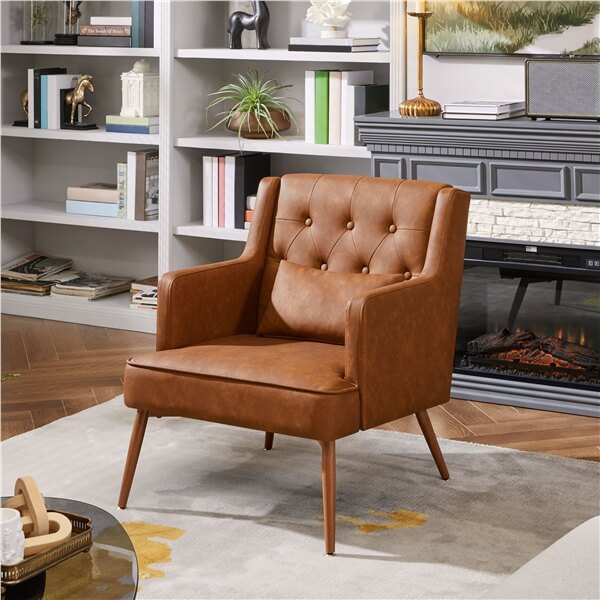 Button-Tufted PU Leather Accent Armchair Reading Chair