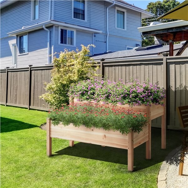 Topeakmart 2-Tier Elevated Planting Box Fir Wood Twin Beds for Garden Yar