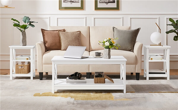 39.5 in 2-Tier Coffee Table with Storage Shelf for Living Room
