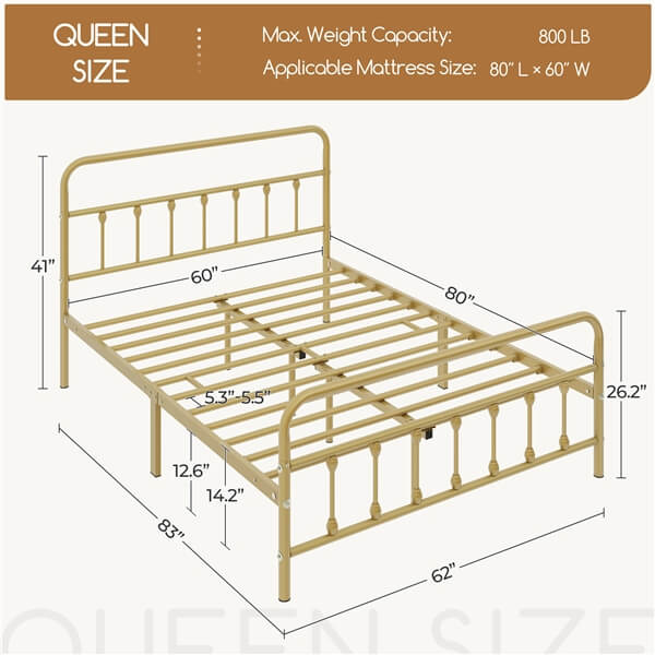 Classic Full Size Iron Platform Bed with High Headboard and Footboard