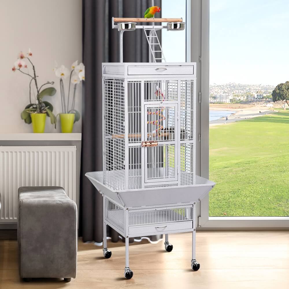 61.5-inch Parrot Cage with Playtop White – Topeakmart